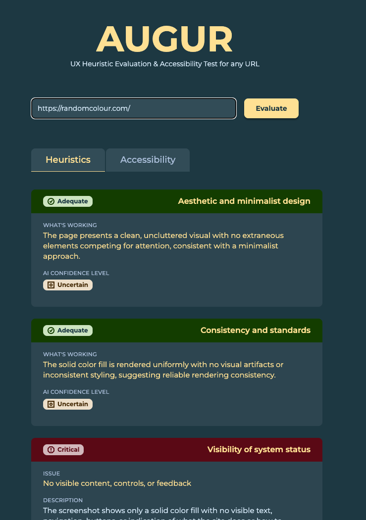 Evaluation of a blank solid-color page, in the final card UI