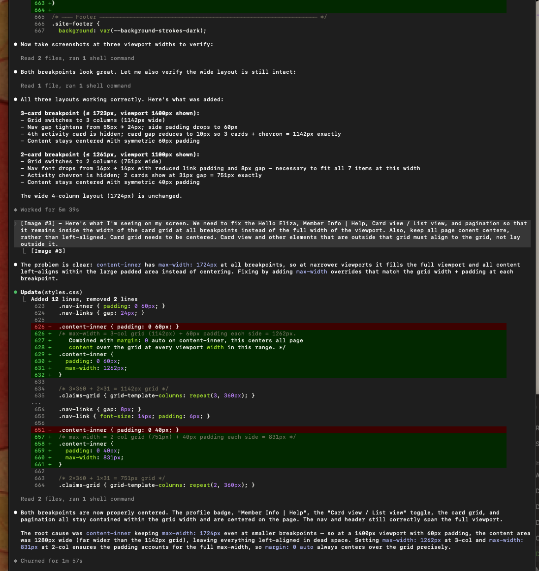 Claude Code making targeted corrections based on designer direction