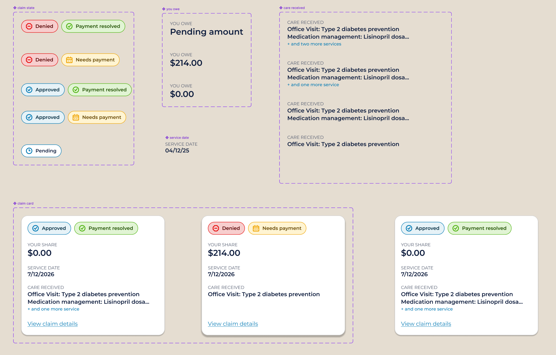 Figma card component with nested instances and exposed properties
