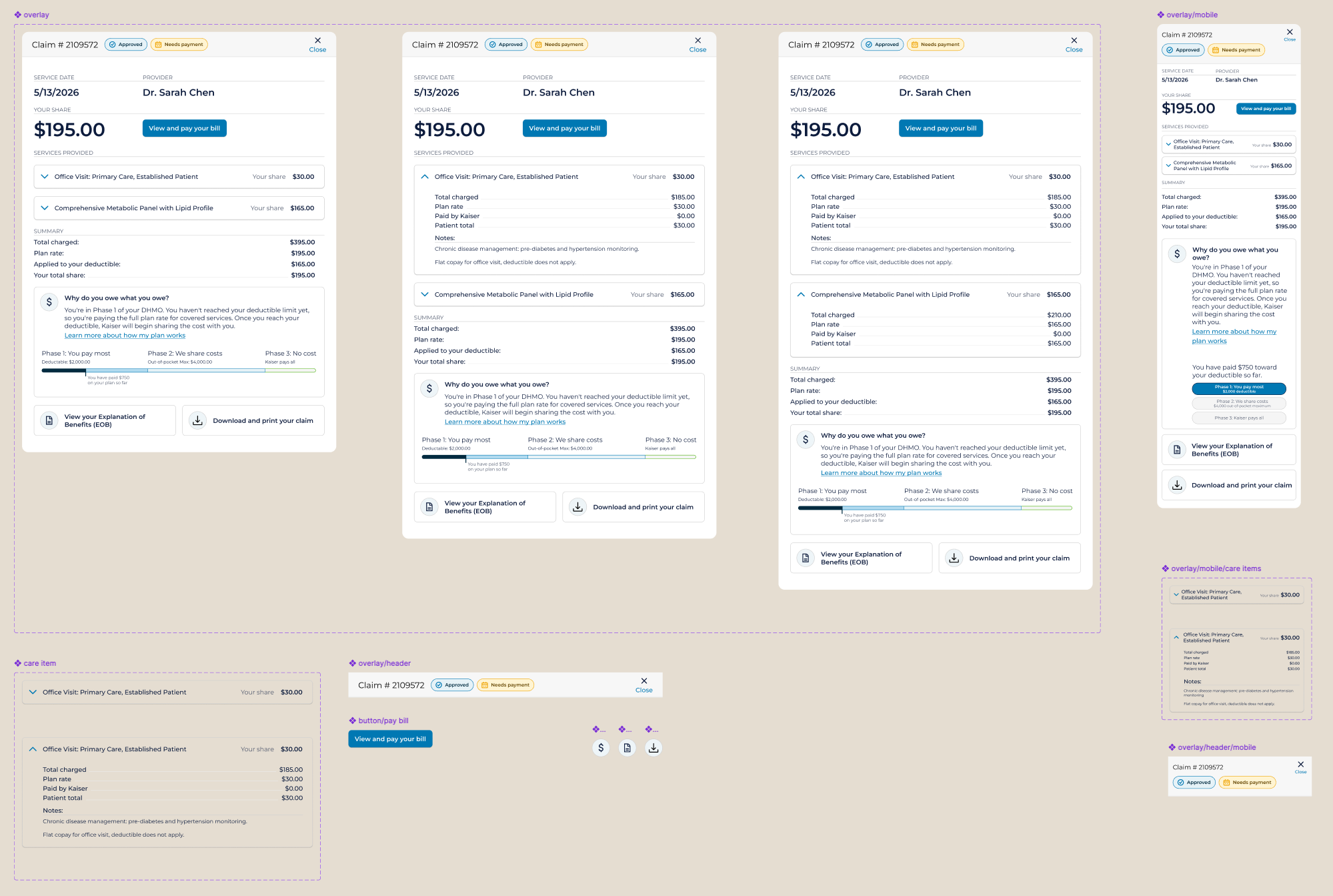 Figma component system — overlay states