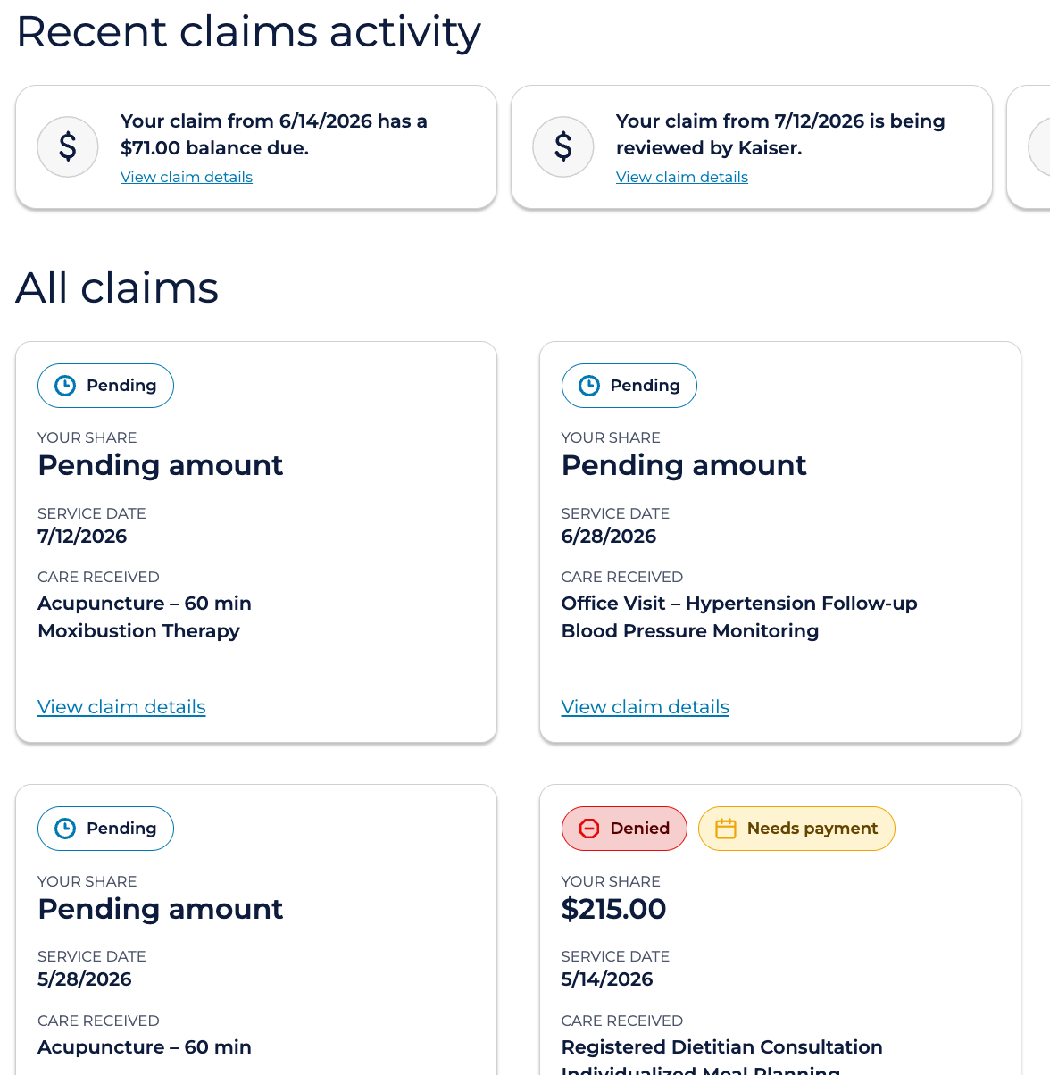Redesigned claims card detail