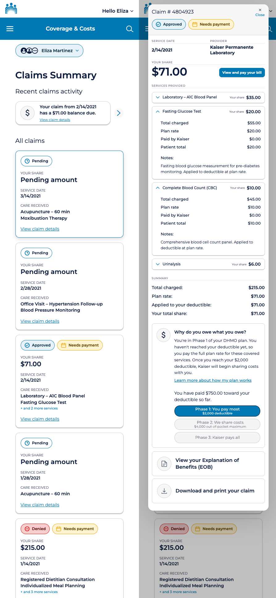 Claims list — mobile view