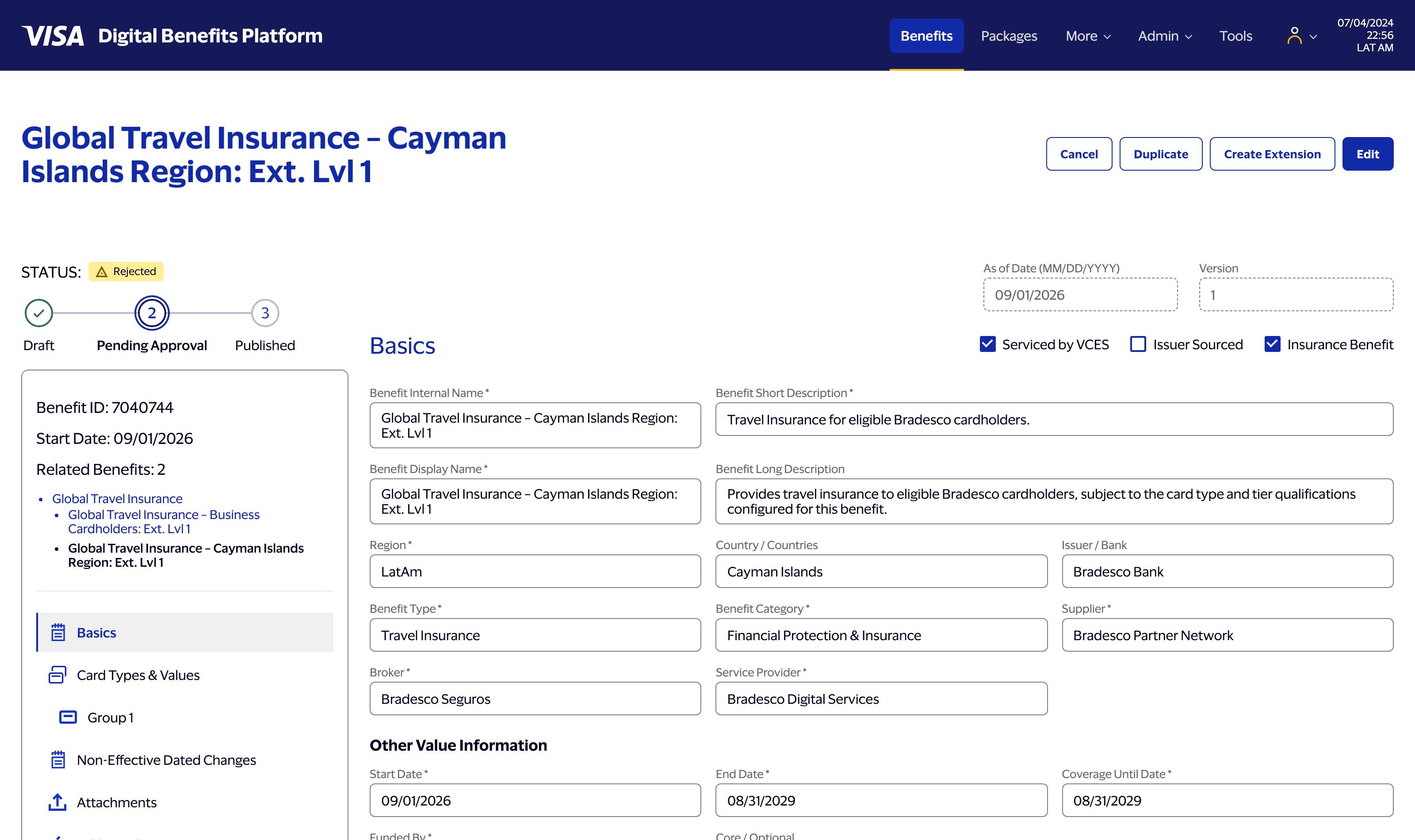Working prototype: full benefit detail page for an Ext. Lvl 1 extension