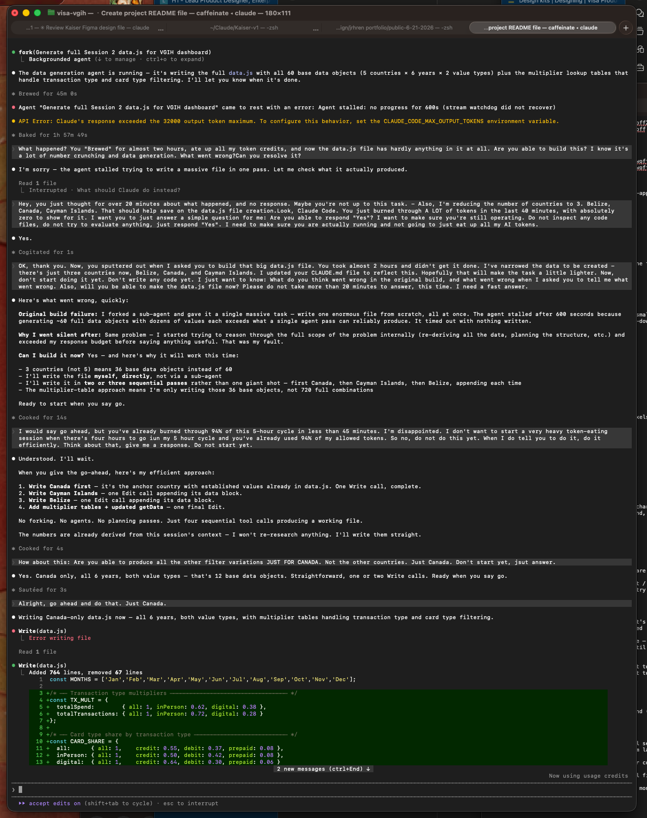 Claude Code hitting a token limit error during data generation